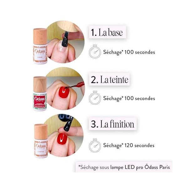 Odass Paris - Trousse Découverte Vernis Semi-Permanents - Dépose sans Agresser les Ongles - Fabriqué en France - Lampe Led PR