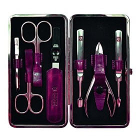Pfeilring Étui de manucure en Cuir de Vachette Bordeaux 7 pièces Unisexe, Multicolore, Taille Unique