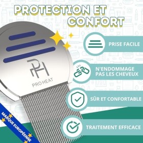 Ph Pro Heat Peigne Anti Poux et Lentes - Peigne Poux et Lentes Extra Fine Acier Inoxydable pour Enfants et Adultes - Peigne à