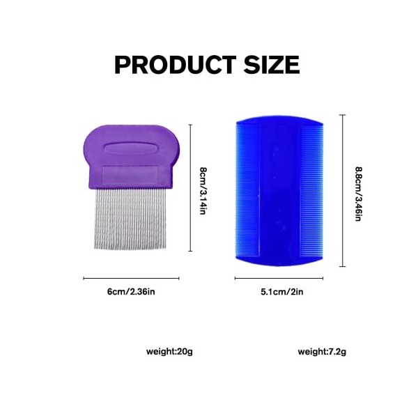 Lot de 6 Peignes Anti Poux Lentes et Puce - 1 Peignes à Poux en Acier Inoxydable - 5 Peignes Anti Poux Fins Double Face pour 