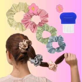 Mh MediterraneanHabitat - Pack de 4 Chouchous Anti-Poux à Base de Produits Naturels + 1 Peigne à Lentes | Lavande, Géranium, 