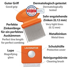 Peigne anti poux lentes Lausinator - en métal - original 3 en 1 très fin - dents très resserrées - pour enfant et adulte