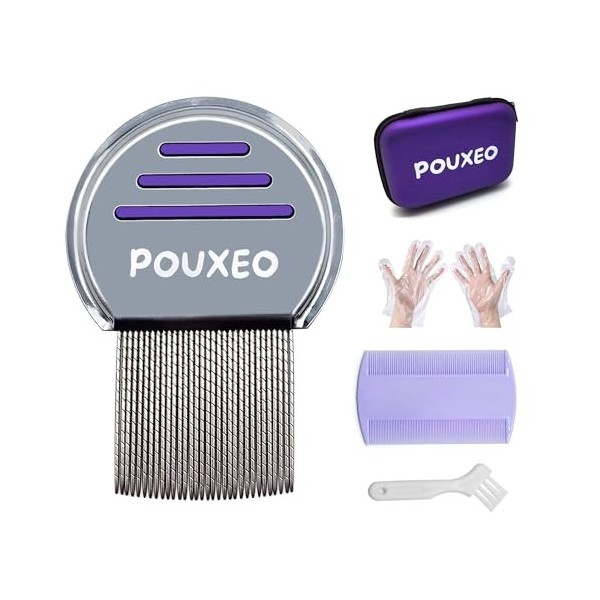 Peigne Anti Poux et Lentes | Acier Inoxydable | Kit 5 Articles | Tout Types de Cheveux | Idéal pour Enfant | Peigne Poux Méta