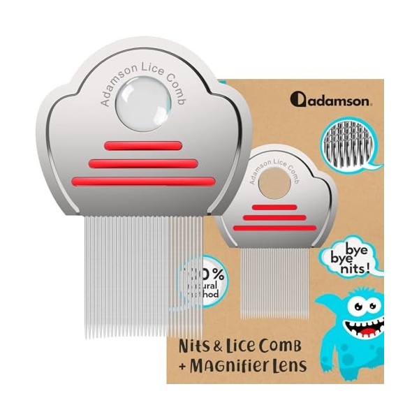 Adamson Peigne Anti Poux et Lentes - Peigne Anti Poux Enfant en Acier Inoxydable - Élimination Efficace des Poux pour Tous Ty