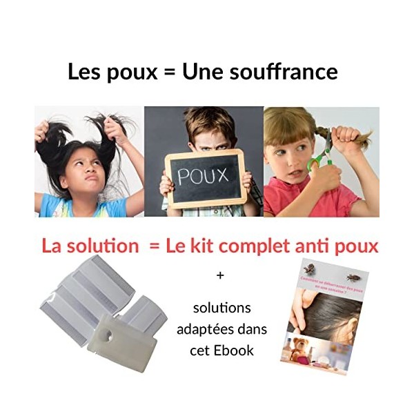 Peigne anti poux et lentes pour cheveux denfant, adultes et famille. Traitement et élimination grâce à 5 pcs plastique avec 