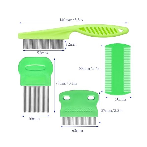 4 Pcs Peigne anti Poux, Peigne à Poux, Peignes Délimination des Poux, Peignes Anti Poux Fins Double Face, Utilisé pour Élimi