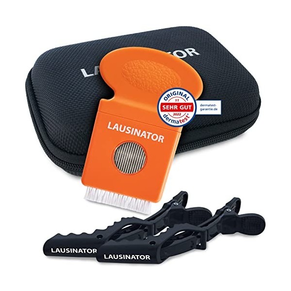 Lausinator peigne anti poux avec boîte et 2 barrettes à cheveux, peigne à lentes en métal, pour enfants et adultes