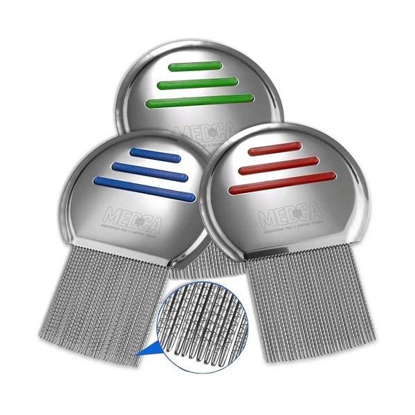 Peigne à poux – Lot de 3 peignes à poux en acier inoxydable pour éliminer les œufs avec pointes arrondies pour plus de confor