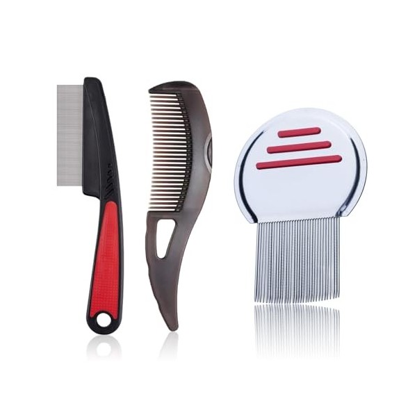 Lot de 3 peignes anti-pellicules, peigne anti-psoriasis en acier inoxydable, peigne anti-poux, peigne en tricot, ensemble de 