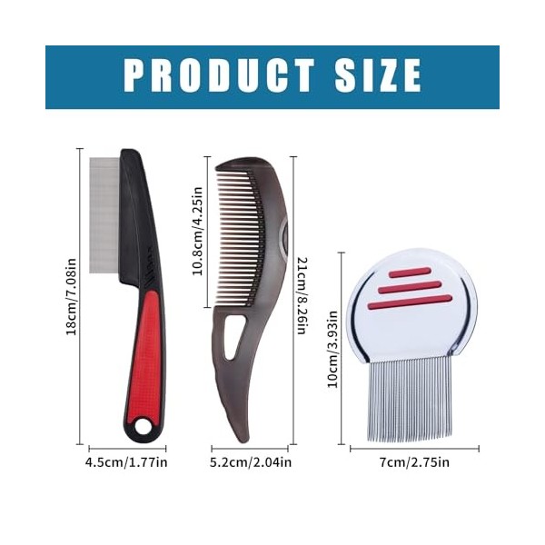 Lot de 3 peignes anti-pellicules, peigne anti-psoriasis en acier inoxydable, peigne anti-poux, peigne en tricot, ensemble de 