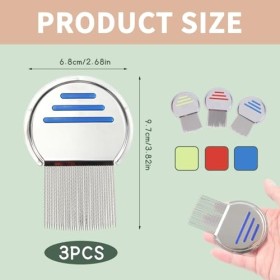 Lot de 3 peignes à poux réutilisables en acier inoxydable avec rainures en spirale pour enlever en toute sécurité les poux, l