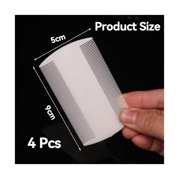 Lot de 4 peignes à poux, peigne à lentes double face durable pour enfants et adultes blanc 