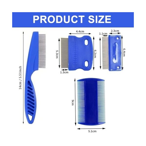 Lot de 4 peignes à poux - Peigne à lentes double face - Peigne à lentes - Peigne à poux - Peigne à poux en acier inoxydable e
