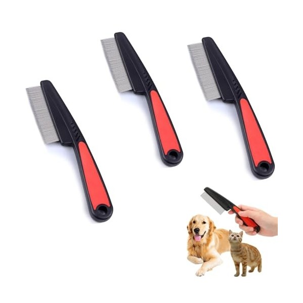 Lice Comb Lot de 3 peignes anti-poux à dents fines en acier inoxydable pour chats et chats Pour poils longs, enfants, adultes