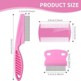 Lot de 3 peignes à poux double face en acier inoxydable pour adultes, enfants, chiens, chats rose 