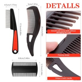 Nogeqi Lot de 4 peignes anti-poux en acier inoxydable avec poignée en silicone - Extra fin - Pour enfants, adultes, chiens et