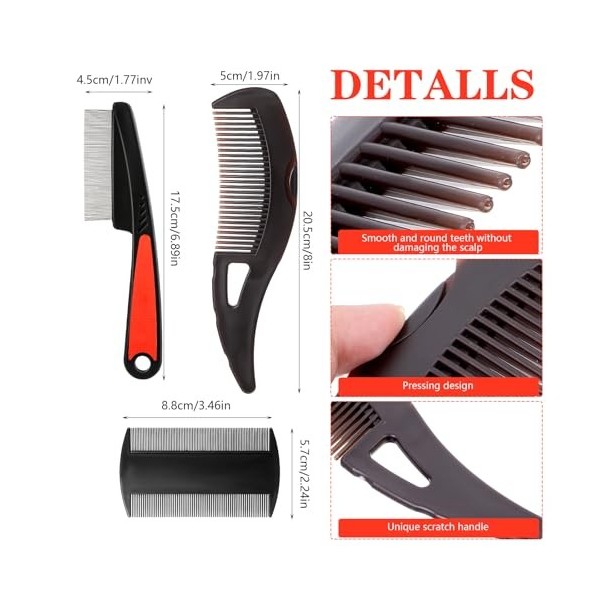 Nogeqi Lot de 4 peignes anti-poux en acier inoxydable avec poignée en silicone - Extra fin - Pour enfants, adultes, chiens et