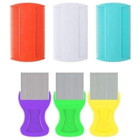 Nuoshen Peigne à poux, dents en plastique double face Peigne à poux avec dents métalliques Peigne à lentes pour toilettage et