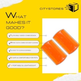 CityStores® Lot de 2 peignes anti-puces orange | Peignes à cheveux et pellicules double face pour enfants, adultes, chiens, c
