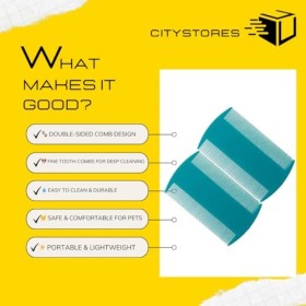 CityStores® Lot de 2 peignes anti-puces turquoise | Peignes à cheveux et pellicules double face pour enfants, adultes, chiens