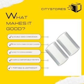 CityStores® Lot de 2 peignes anti-puces blanches | Peignes à cheveux et pellicules double face pour enfants, adultes, chiens,