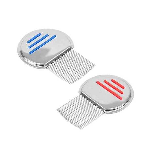 2 Pièces Peigne anti poux,Elimination efficace puces chat chien, pour Enfants, Adultes et Animaux de Compagnie Rouge et bleu 