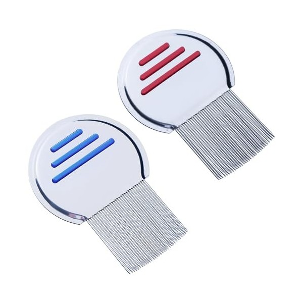 Lot de 2 peignes professionnels en acier inoxydable pour le traitement des poux, dents métalliques double face pour lentes, p
