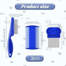 Lot de 3 peignes à poux, peigne à lentes, peigne à puces pour chat – Peigne à dents en acier inoxydable, peigne à cheveux dou