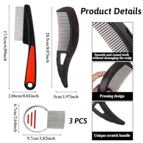 Tyqour Lot de 3 peignes à poux en acier inoxydable pour les personnes - Peigne professionnel anti-puces pour chiens et chats 