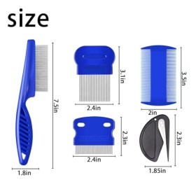 AYNKH Lot de 5 peignes anti-puces,Livré avec couteau à nœud ouvert, anti-poux en acier inoxydable avec dents arrondies, pour 