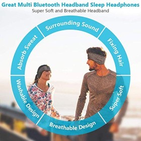 Casque de Sommeil, Sommeil Casque Musical Bluetooth 5.0 sans Fil avec Ultra-Fins HD Stéréo Haut-parleurs, Anti Bruit Sommeil 