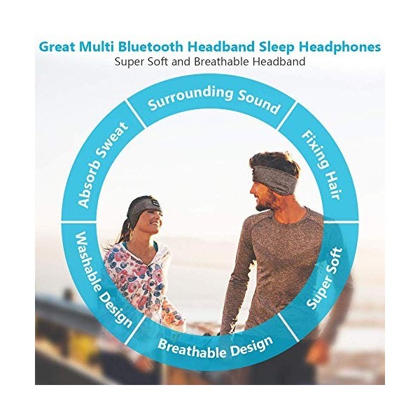 Casque de Sommeil, Sommeil Casque Musical Bluetooth 5.0 sans Fil avec Ultra-Fins HD Stéréo Haut-parleurs, Anti Bruit Sommeil 