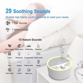 Exmate Machine de Bruit Blanc Portable avec veilleuse,White Noise Machine avec 29 sons apaisants HIFI,contrôle du volume,minu