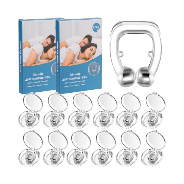 12PCS Pince à Nez Anti Ronflement, Clip de Nez en Silicone Magnétique, Dilatateur Nasal Réutilisable, Dispositifs anti-ronfle