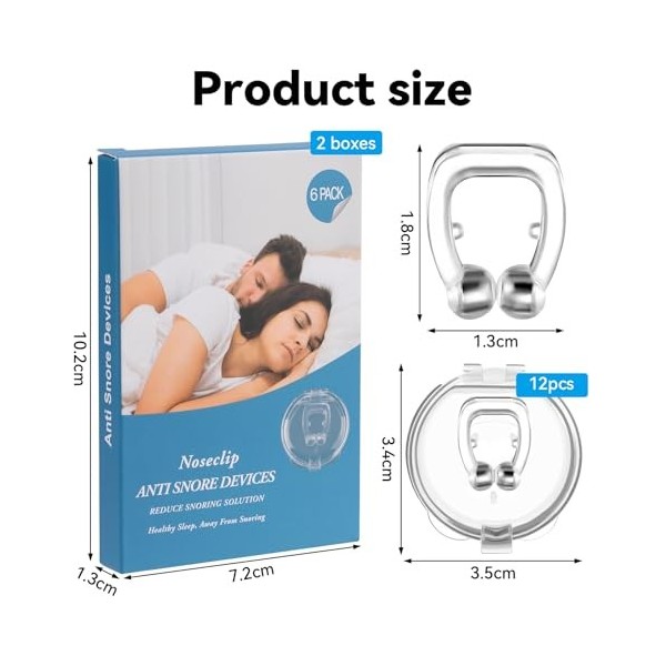 12PCS Pince à Nez Anti Ronflement, Clip de Nez en Silicone Magnétique, Dilatateur Nasal Réutilisable, Dispositifs anti-ronfle
