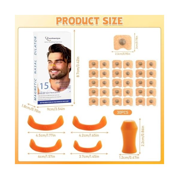 Bandelette Nasales 30 Pièces, Dispositifs Anti-Ronflement Set, Livré avec 4 pince-nez Nose Tappe Contre les Ronflements, Tail