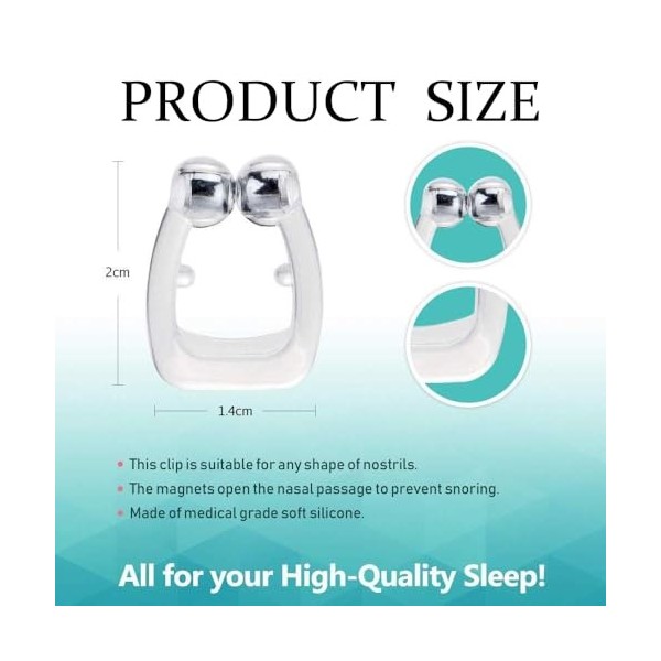 TTPSRY 10 Pcs Masque de Nuit Anti Ronflement Efficace Clip de Nez en Silicone Magnétique Dilatateur Nasal Prévenir lapnée In
