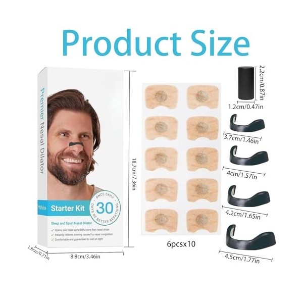 60 Pièces Bandelette Nasales, Bande Nasale Magnétique, Intake Breathing Nasal Strip, Clip de Nez Magnétique, Dilatateur Nasal