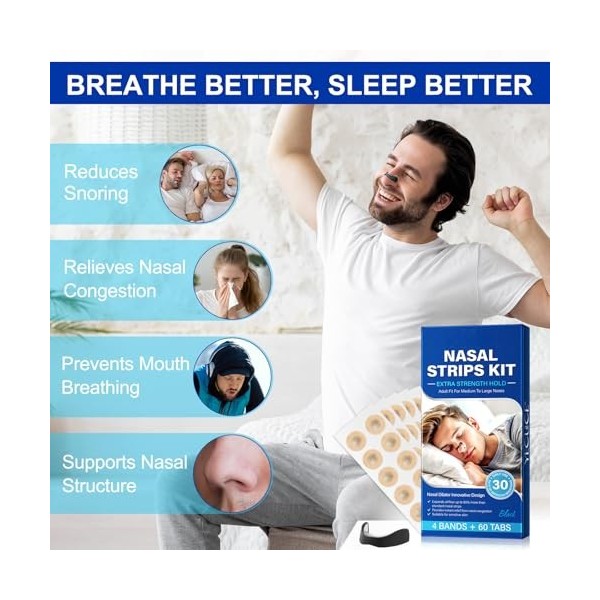 Bandelettes Nasales Magnétiques,Aimant Anti Ronflement Clip Nasal,Bandes Nasales Magnetiques,Nose Strips Sport&Sleep Magnetic