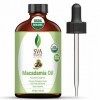 SVA ORGANICS Huile de support de macadamia certifiée biologique avec compte-gouttes - 118 ml 4 oz liq. 100% pure, pressée à