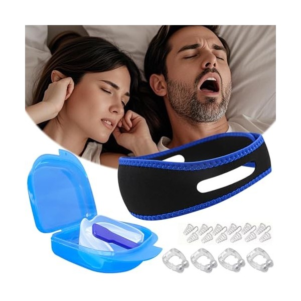 BKEPDY Set de Appareil Anti Ronflement Mentonniere Anti Ronflement Airflow Anti Ronflement Pince Nez Anti Ronflement Disposit