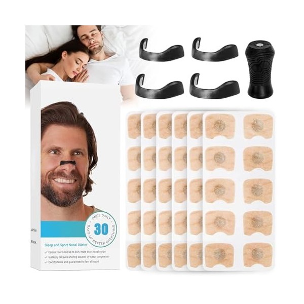 60PCS Anti Ronflement Ailatateur Nasal,Ecarteur Nasal avec Double Nasal Strip et Bandes Magnétiques,Anti Ronflement Efficace