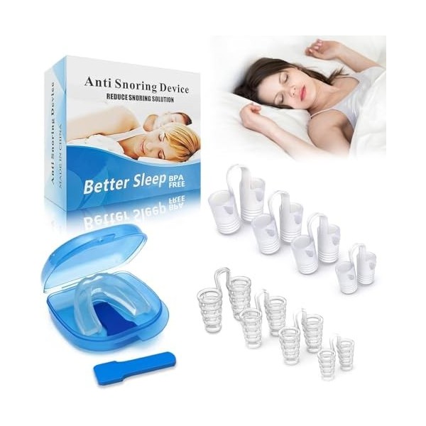 Anti Ronflement Efficace, Dilatateur Nasal Dispositif, Ecarteur Nasal Anti Ronflement, GouttièRe Dentaire+8 Clip Nasal Amélio