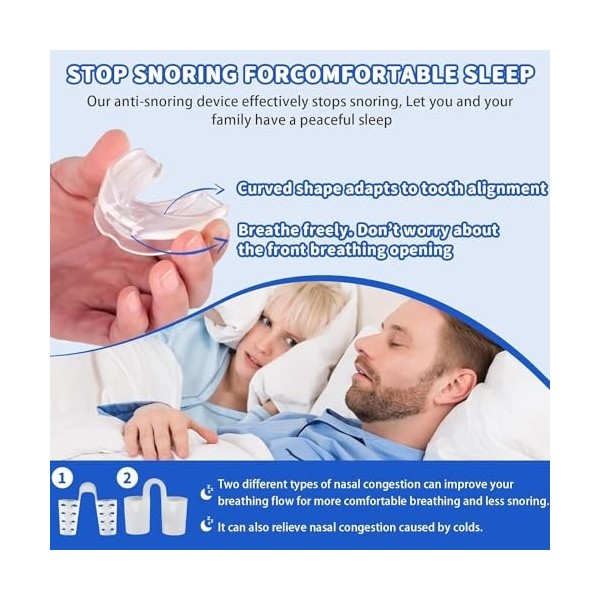 Anti Ronflement Efficace, Dilatateur Nasal Dispositif, Ecarteur Nasal Anti Ronflement, GouttièRe Dentaire+8 Clip Nasal Amélio