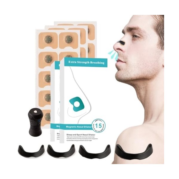 Écarteur Nasal à Bande Magnétique Anti Ronflement – Solution Naturelle et Efficace pour Améliorer la Respiration Nocturne, Co