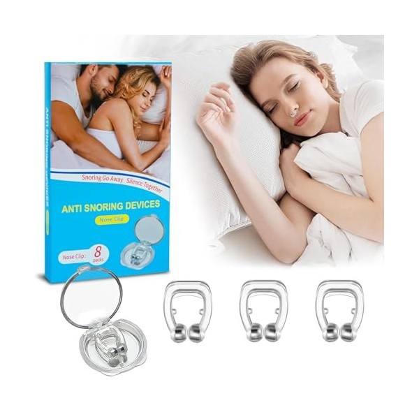 Robofun Pince Nez Anti Ronflement 8 Pièces, Clip de Nez en Silicone Magnétique, Dispositifs Snti-Ronflement Réutilisable, Dil