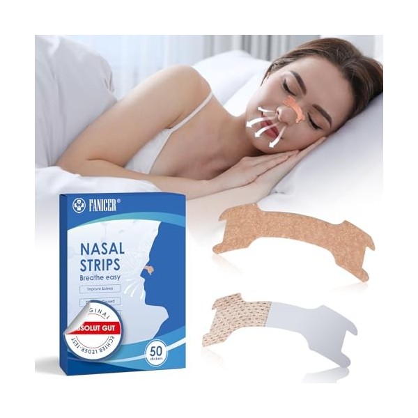 50 Pièces Nasales, Anti ronflement Patch Nasaux, Dilatateur Bandes Nasal, Nasales Anti Ronflement, Nasal Strips Vous Aide à M