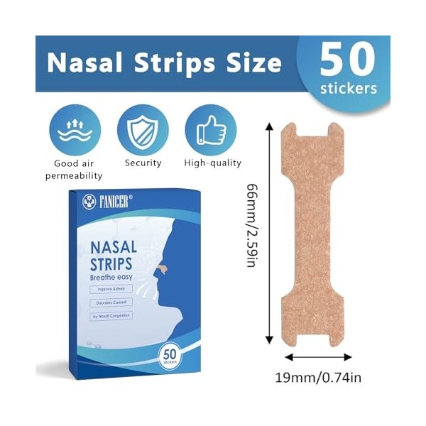 50 Pièces Nasales, Anti ronflement Patch Nasaux, Dilatateur Bandes Nasal, Nasales Anti Ronflement, Nasal Strips Vous Aide à M