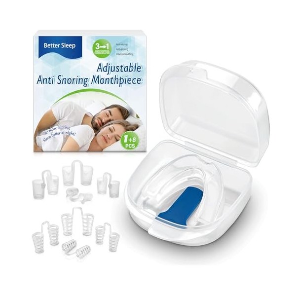 Appareil Dentaire Anti Ronflement,GouttièRe Dentaire+8dilatateur Nasal,Anti Ronflement Efficace,ProtèGe-Dents SûR,Inodore Et 