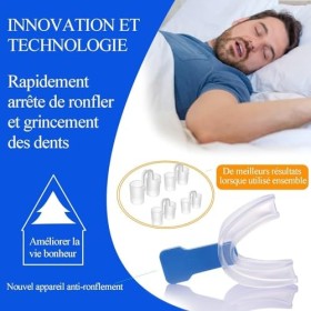 Appareil Dentaire Anti Ronflement,GouttièRe Dentaire+8dilatateur Nasal,Anti Ronflement Efficace,ProtèGe-Dents SûR,Inodore Et 